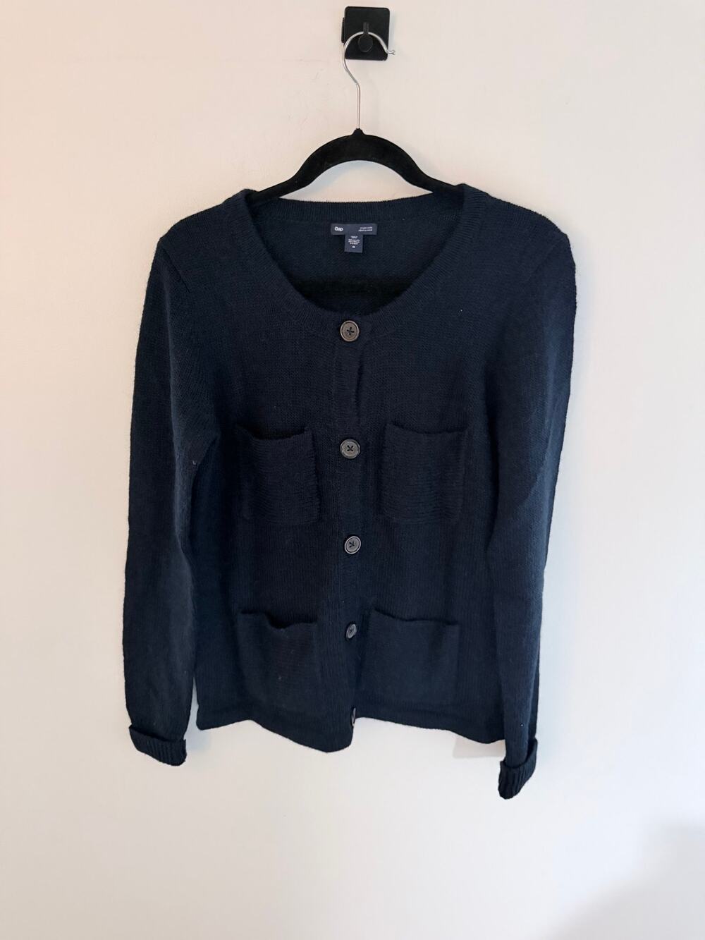 Gap Navy Blue Alpaca Wool Blend Knit Four Pocket Cardigan Sweater-Size Medium